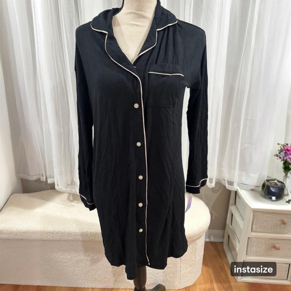Stars Above Black Nightshirt with White Trim